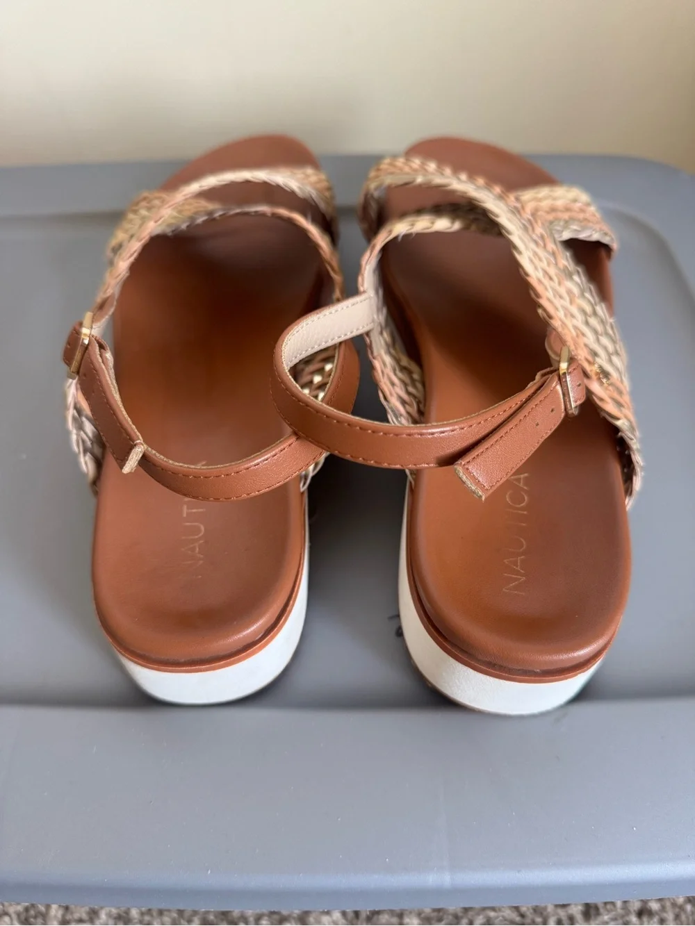 Nautica Women’s Woven Cross-Strap Slingback Sandals in Gold and Brown